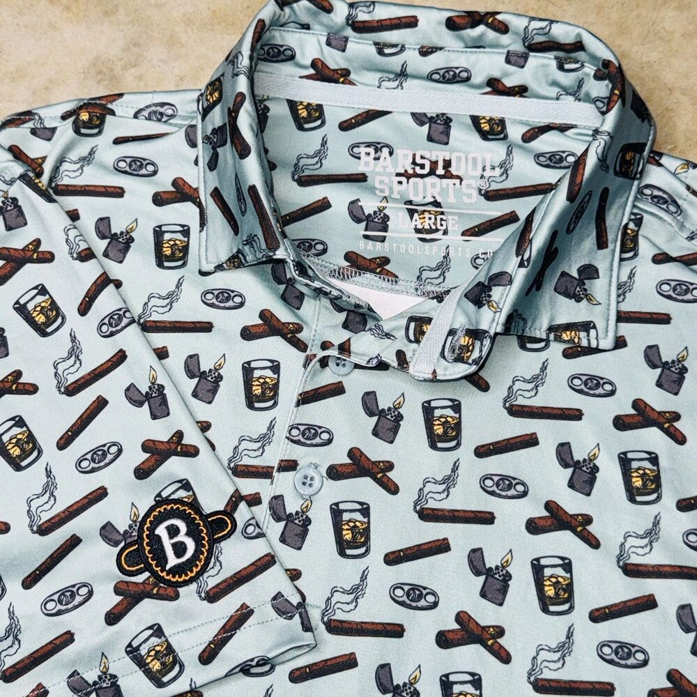 Barstool Sports Polo Shirt Mens Large Bussin With The Boys Cigars Whiskey Golf L